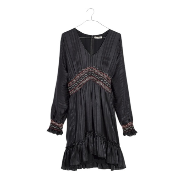 Ulla Johnson - NWT Silk Odette Midnight Smocked Long Sleeve Mini Dress Sz 2 - Picture 2 of 14